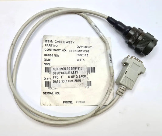 5995-99-549-4910 - Cable Assembly - Special Purpose - first pin Circular 19 pin - Second end 9 pin Rectangular Straight Connector - Z5 - DW1069-01  - W8TX Thales battlegroup-raydon