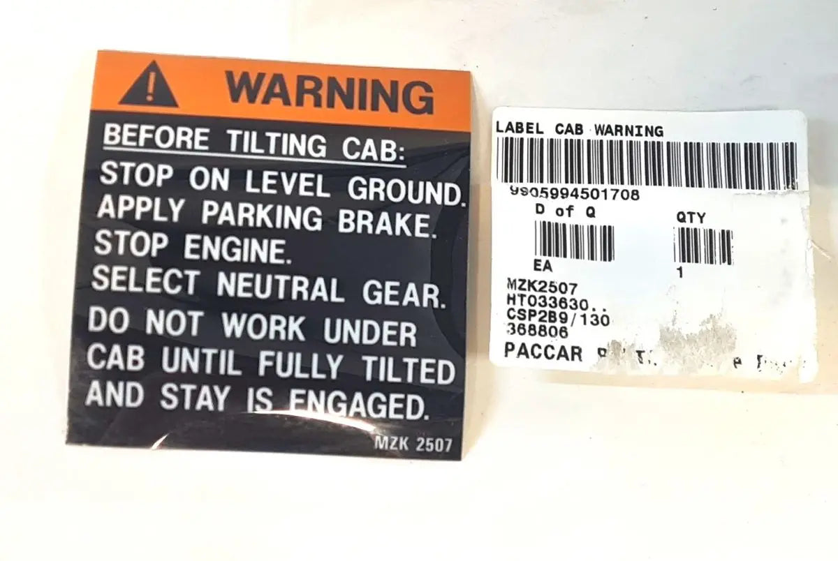 9905-99-450-1708 - Adhesive Decal - Cab Tilt Warning - 7FW - MZK2507 Paccar Parts battlegroup-raydon