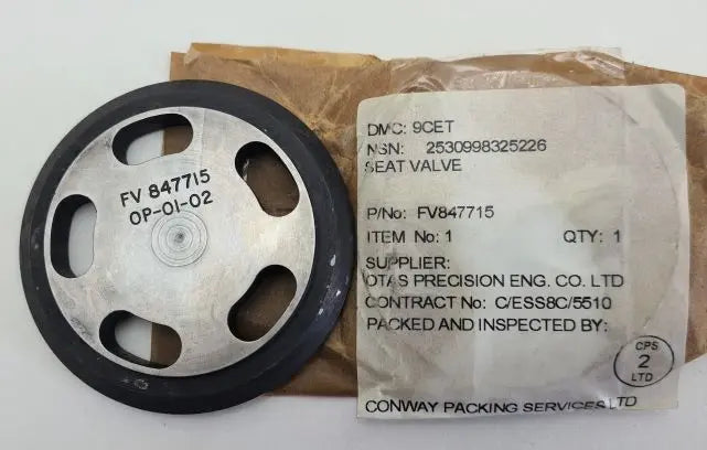 2530-99-832-5226 - Seat Valve - flat seating surface - 9CET - FV847715 - OTAS Precision Eng Co Ltd - Combat Engineer Tractor OTAS Precision Eng Co Ltd battlegroup-raydon