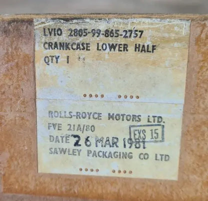 2805-99-865-2757 - Crankcase lower half - FV142645 - FVE21A/80 - RE11060 - B60 Dry Sump - Ferret Rolls Royce battlegroup-raydon