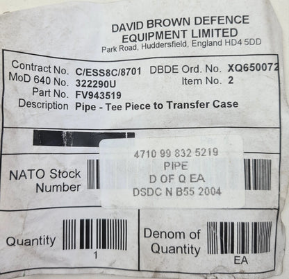 4710-99-832-5219 - Pipe - Tee Piece to Transfer case - FV943519 David Brown Defense Equipment Ltd battlegroup-raydon