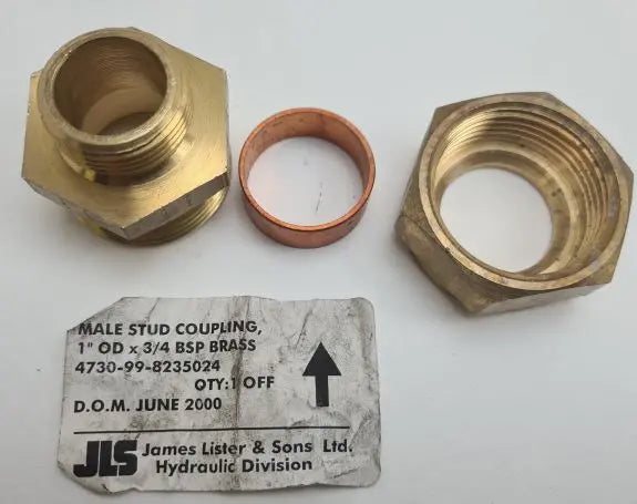 4730-99-823-5024 - Male Stud Coupling 1" OD x 3/4" BSP Brass - JLS Ltd battlegroup-raydon