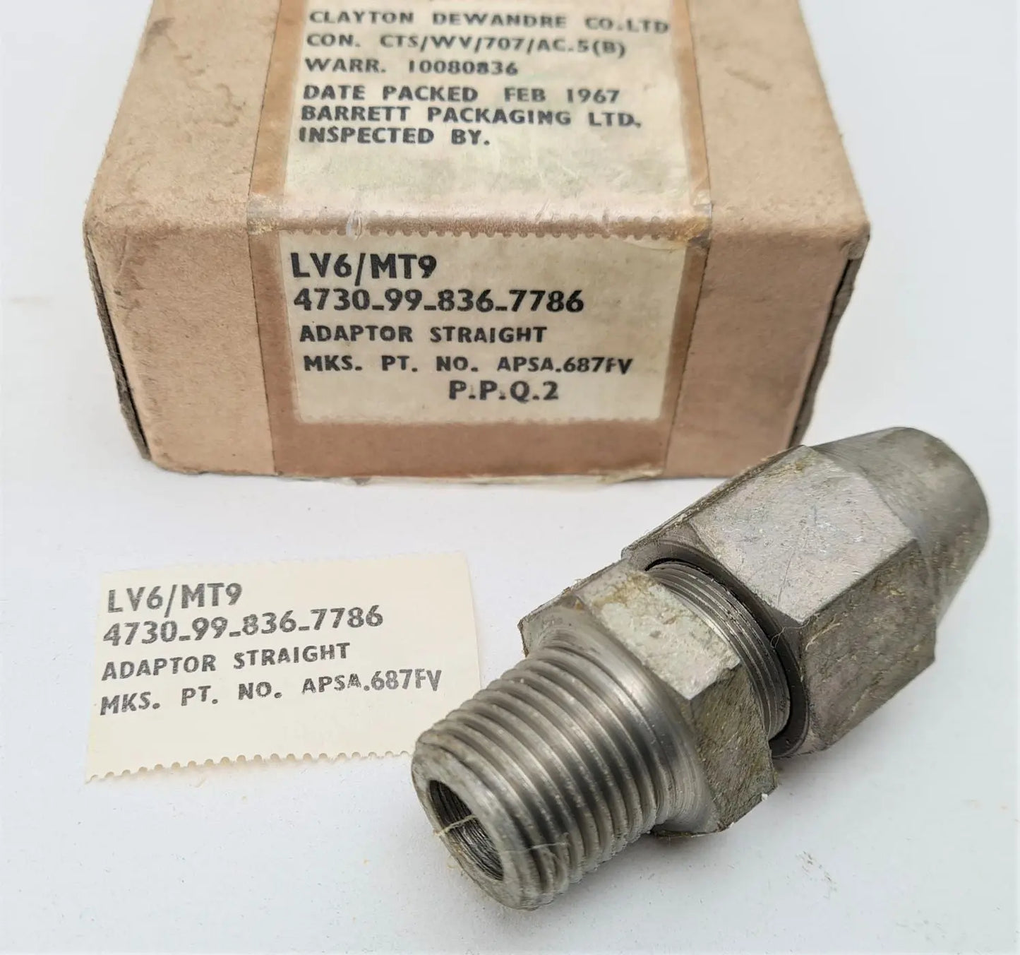 4730-99-836-7786 - Straight Pipe Adaptor - 7/8 inch Whit - 1/2 inch dry seal 2nd end - FV159708 - LV6/MT9 Clayton Dewandre Co Ltd battlegroup-raydon