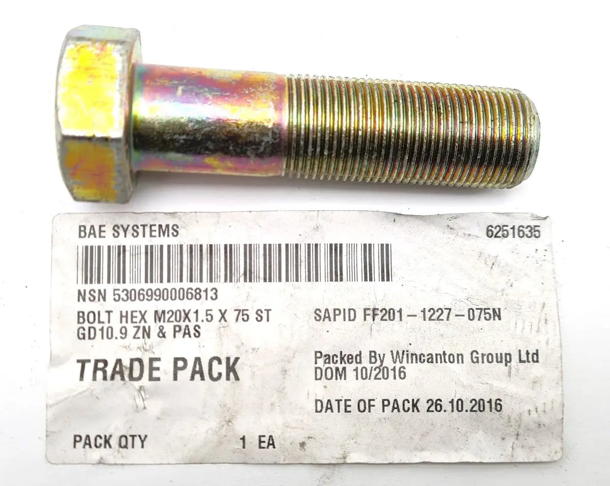 5306-99-000-6813 - Hex Bolt M20 x 1.5 x 75ST BAE Systems battlegroup-raydon